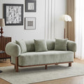 Christopher Knight Home Yule Living Room Wooden 3-Seater SofaBoucle Fabric Upholstered Lounge Sofa CouchHome Office/Bedroom Sofa Chair with Accent PillowComfy Reading Cloud SofaLight Green + Brown