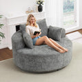Oversized Round Swivel Chaise Longue Chair Indoor Modern 55-inch 360 Degree Swivel Upholstered Waffle Chenille Deep Seat Circle Single Cloud Sofa Chair for Living Room Bedroom Apartment Office Grey