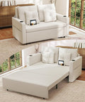 3 in 1 Pull Out Couch 56 Inch Convertible Sleeper Sofa Bed Loveseat with Cup Holders Storage Pockets USB Sofa Couches for Living Room Bedroom Apartment Beige