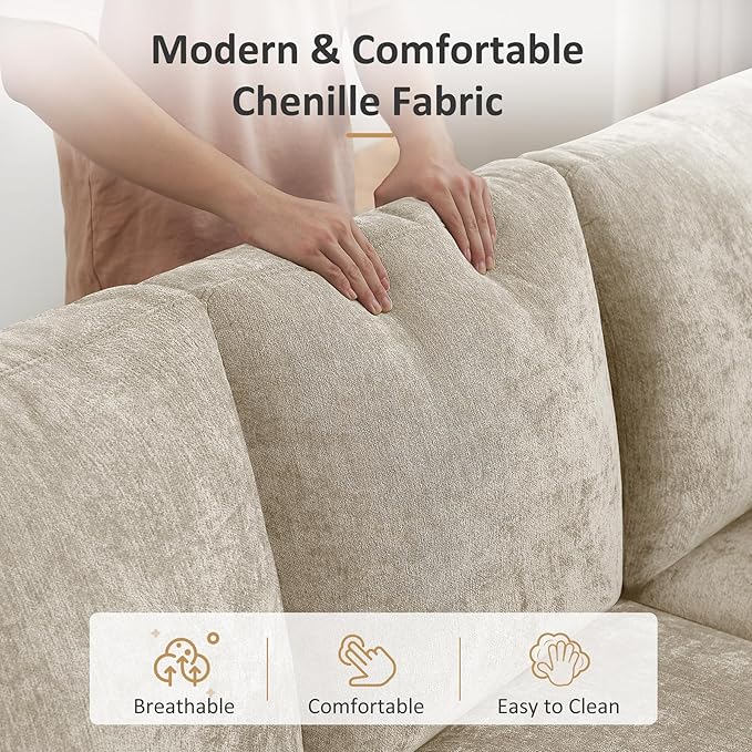 111'' Modular Sectional Sofa with Pull Out Bed U Shaped 6 Seat Sleeper Couch with Storage Chaise Modern Sectional Couch Cloud Chenille Sofa Bed for Living Room Apartment Office Camel