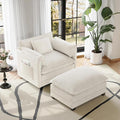Accent Chair Comfy Oversized Sofa Sleeper Chair with Ottoman Modern Deep Seat Single Sofa Couch for Living Room Bedroom Study Balcony (Chenille Beige)