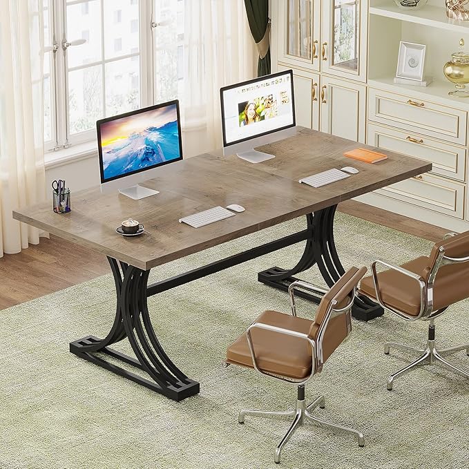 Tribesigns 63 Large Home Office Desks Modern Executive Desk Business Furniture Computer Desk Workstation with Stylish Metal Legs Easy Assembly (Gray and Black)