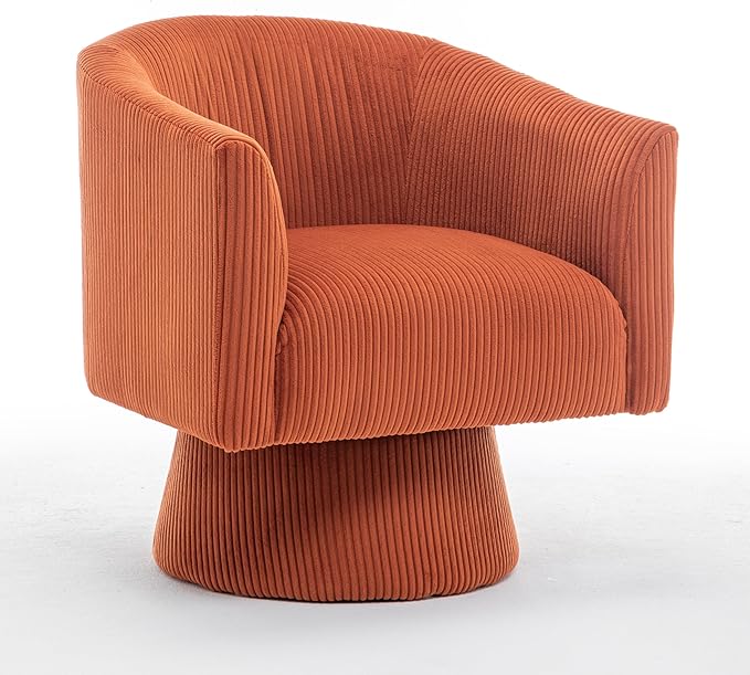 Swivel Accent Chair Modern 360° Barrel Chair Corduroy Upholstered Single Sofa for Living Room Bedroom(Orange)