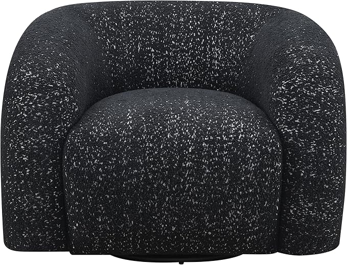 Furniture of America Araina Modern Boucle 37.4-inch Swivel Chair with 360-degree Swivel Base Sculptural Pillow-Like Silhouette for Living Room Office Black