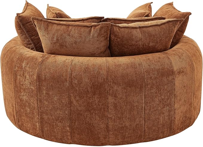 JUSTONE Oversized Round Chaise Lounge Chair 59.8-inch Modern Upholstered Chenille Cloud Chair Deep Seat Circle Floor Sofa for Living Room Bedroom Apartment Orange