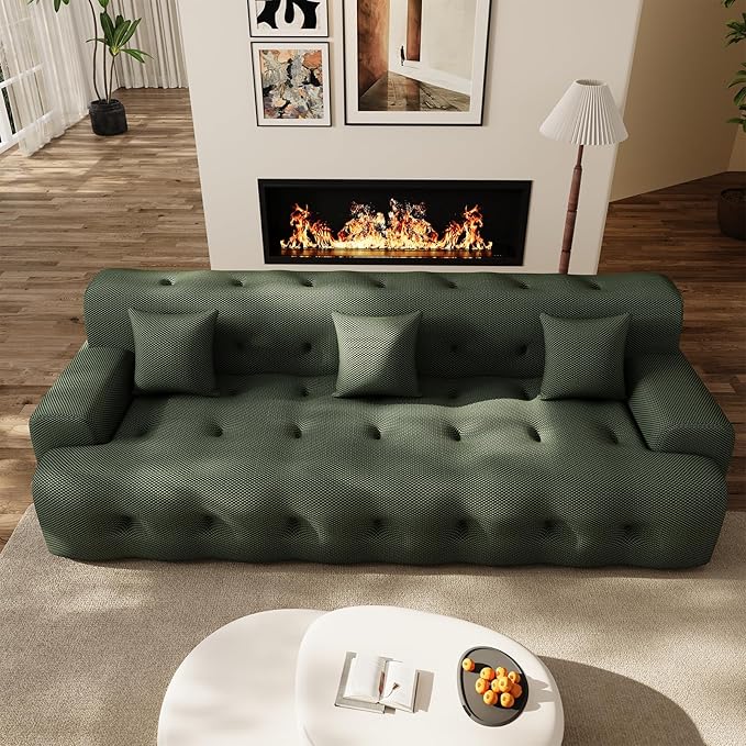 114 Oversized Boneless Sectionals Couch for Living Room Modern Boucle Curved Cloud Couch with 3 PillowsComfy Cloud Sofa Couches Without AssemblyPet-Friendly Comfy Deep Seat Sofa Green