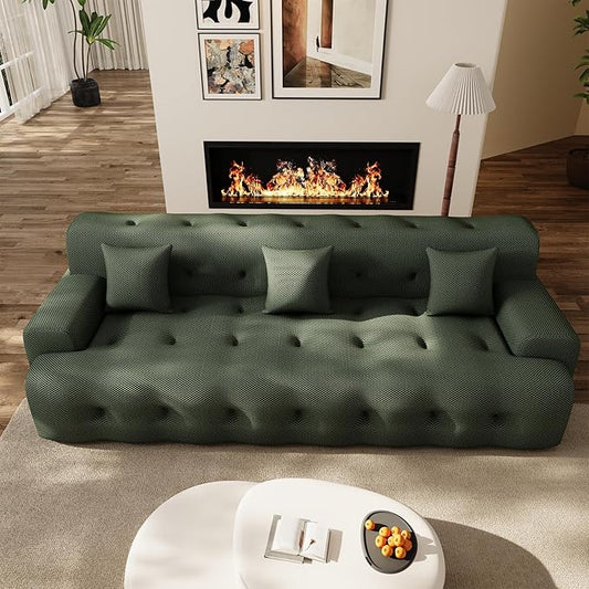 114 Oversized Boneless Sectionals Couch for Living Room Modern Boucle Curved Cloud Couch with 3 PillowsComfy Cloud Sofa Couches Without AssemblyPet-Friendly Comfy Deep Seat Sofa Green