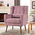 Modern Accent Chair Upholstered Armchair with Pillow Fabric Single Sofa Chair with Lounge Seat Solid Wood Legs Accent Chair for Living Room Bedroom Small Spaces (Purple)