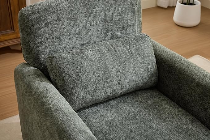 GDFStudio 30 Modern Accent Chair Upgrade Leisure Boucle Upholstered Armchair with Straight Arms and Waist Pillow Comfy Single Sofa Chair for Living Room Bedroom Office Apartment Antique Green