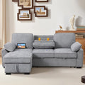 ERYE L-Shaped Pull Out Sleeper Couch Bed Modern Chenille Upholstered Button Tufted Corner Couch Reversible Sectional Sleeper Sofa Bed W/Storage Chaise Cup Holders