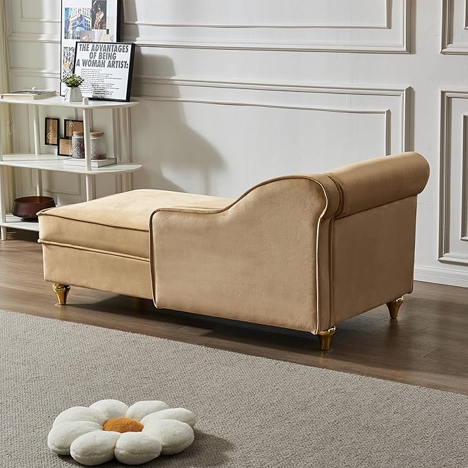 60.6 Velvet Chaise Lounge Sleeper Sofa with Large Hidden Storage &amp Lumbar Pillow Upholstery Tufted Lounge Chair Indoor with Gold Metal Legs &amp Armrest Reclining Sofa Chair for Living RoomBe