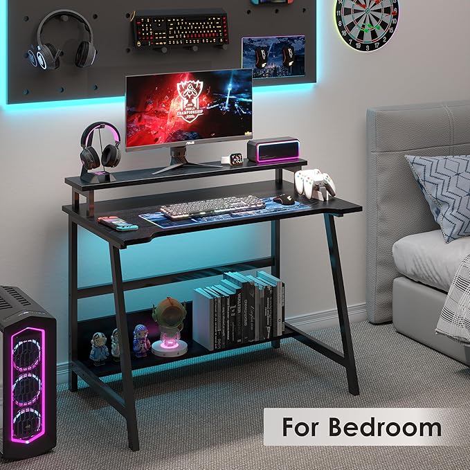 ALISENED 31.5 Inch Small Office Desk with Storage Small Desk for Small Spaces Compact Home Office Desk Mini Study Desk for Bedroom Black