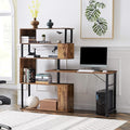 Home Office Computer Desk L-Shaped Corner Table Rotating Computer Table with 5-Tier Bookshelf Four Installation Methods Lockable Casters (Tiger)