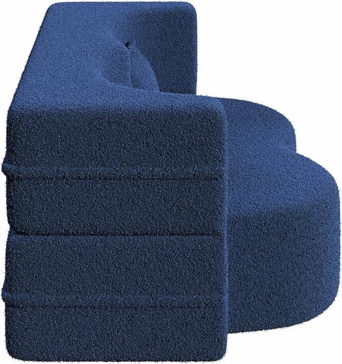 Ball &amp Cast 78 Floor Sofa Bed with 2 PillowsConvertible Teddy Fabric Foam-Filled Sleeper Sofa BedPull Out Couch Full Size Folding Mattress for Living RoomPlayroomNo Assembly RequiredBlue
