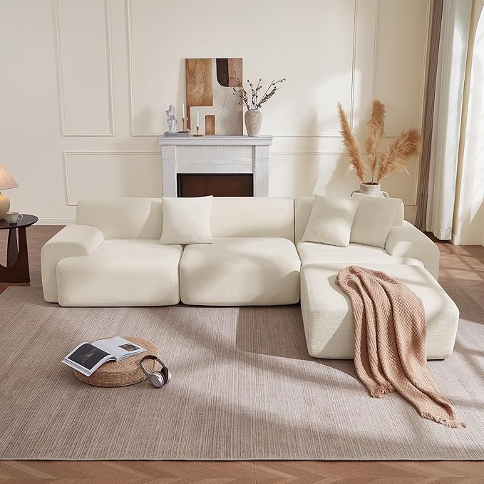 CHITA Modular L-Shaped Sectional Sofa Deep Seat Modern Comfy Couches for Living Room Oversized Boneless Sofas with Large Ottoman No Assembly Required Chenille in Cream