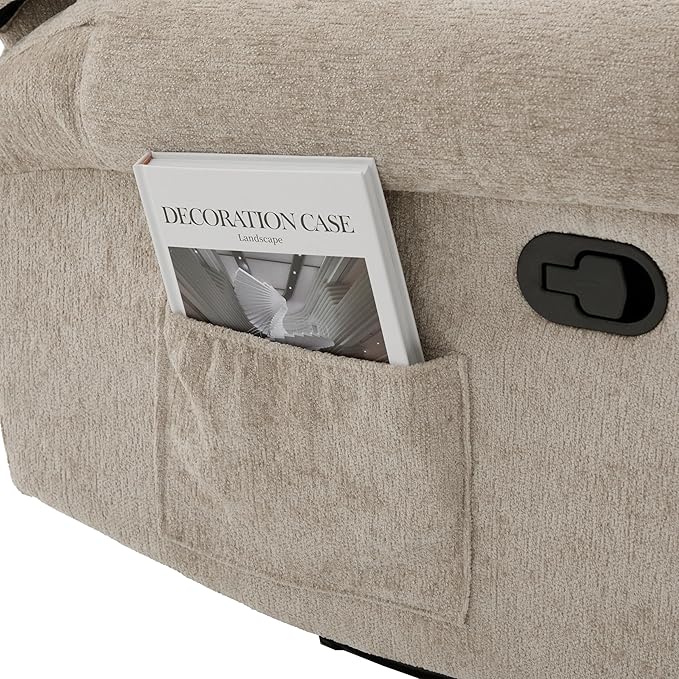 Christopher Knight Home Harper Massage Recliner Chair with 8 Modes Chenille Upholstered Recliner Sofa Swivel Massage Chair with a Side Storage Pocket for Living Room/BedroomHead SupportLight Brown