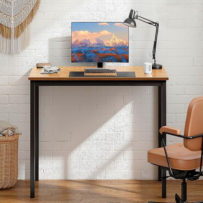SogesGame 31.5 Inch Small Desk Computer Desk Modern Simple Gaming Desk Home Office Desks Writing Study Table Desks for Home Office Black Metal Frame Teak