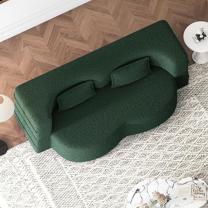 78” Floor Sleeper Sofa Bed Modern 2 in 1 Full Size Foldable Mattress with 2 Pillows Convertible Boneless Couch with Deep Seat for Living Room No Assembly Required (Green &amp Teddy) | No Assembly