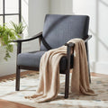 Mid Century Modern Accent Chair with Solid Wood Legs Comfy Leisure Reading Chairs for Living Room Lounge Seat Arm Chair for Office Bedroom (Antique Black)