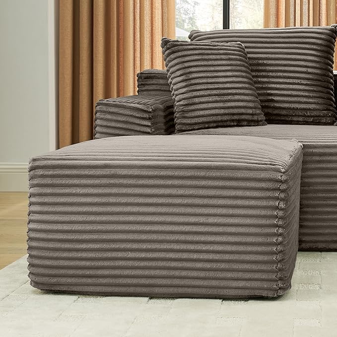 L-Shaped Cloud Sectional Couch Right Facing Modular Compressed Boneless Sectional Sofa with Chaise Lounge Plush Corduroy Boneless Corner Sofa for Living Room
