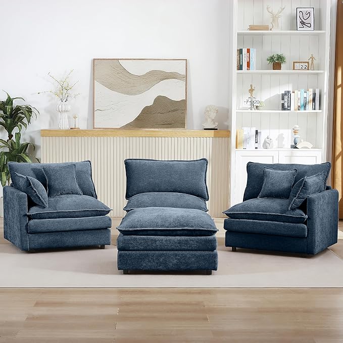 Eafurn Oversized Reversible Modular Sectional Sofa with Movable Ottoman 4 Seater Convertible L Shaped Corner Couch Modern Chenille Sofa Set w/Double Layers Seat Cushions for Living Room Apartment