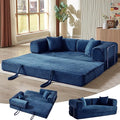 Convertible Folding Sofa BedFold Out Floor Sofa Couch with Fixed-Shape FrameCorduroy Foldable Mattress Cloud Couch for Living Room Bedroom (Blue 81 Inch)