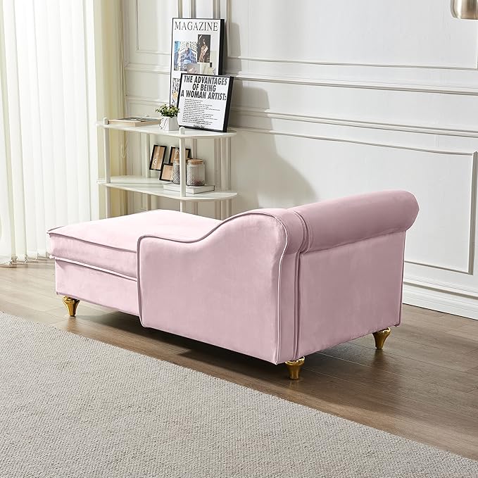 60.6 Velvet Chaise Lounge Sleeper Sofa with Large Hidden Storage &amp Lumbar Pillow Upholstery Tufted Lounge Chair Indoor with Gold Metal Legs &amp Armrest Reclining Sofa Chair for Living RoomBe