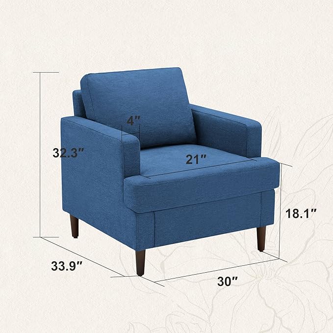 Mid-Century Accent ChairModern Linen Fabric Armchair for Living RoomComfy Upholstered Reading Accent Chairs for BedroomSingle Sofa Chair with Wood Legs (Blue 2 Pack)