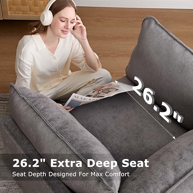 Tbfit Chenille Accent Chair Plush Comfort Living Room Chair with Wide Seat Modern Decorative Chair for Bedroom Office Reading Nook Soft Cloud Chair Deep Seat Dark Gray