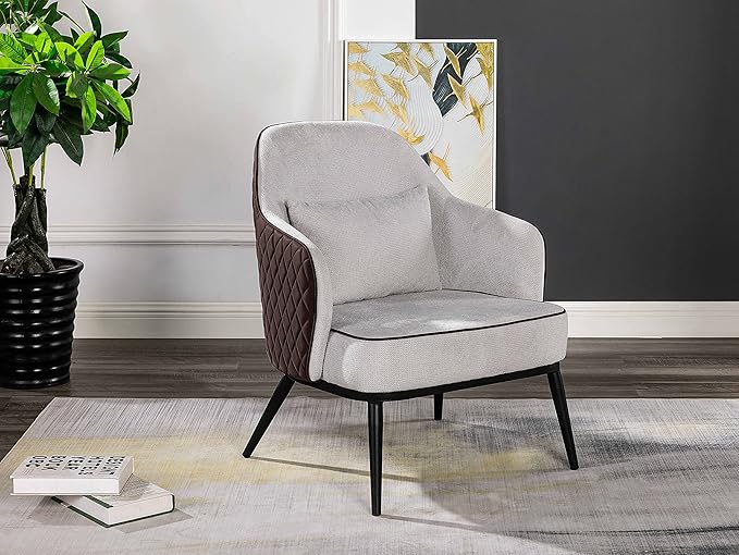 Furniture of America Dania Mid-Century Modern Tufted Faux Leather Accent Chair for Living Room Bedroom Home Office Gray
