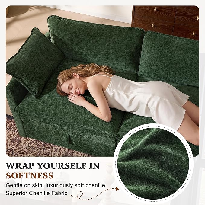 Ihanherry 103 Modular Sectional Sofa with Storage L Shaped Cloud Couch with Movable Ottomans &amp 4 Pillows Chenille Deep Seat Sectional Couches for Living Room Apartment (Green)