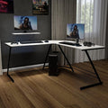 EMMA + OLIVER Home Office Desk - White L-Shaped Computer Desk Gaming Desk Home Office Desk