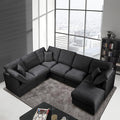 117 Modular Sectional SofaU Shaped Chenille Sofa Set with Movable OttomanModern 7-Seat Cloud Sectional Couches for Living Room Home Office (Black 117 U-7 Seater)