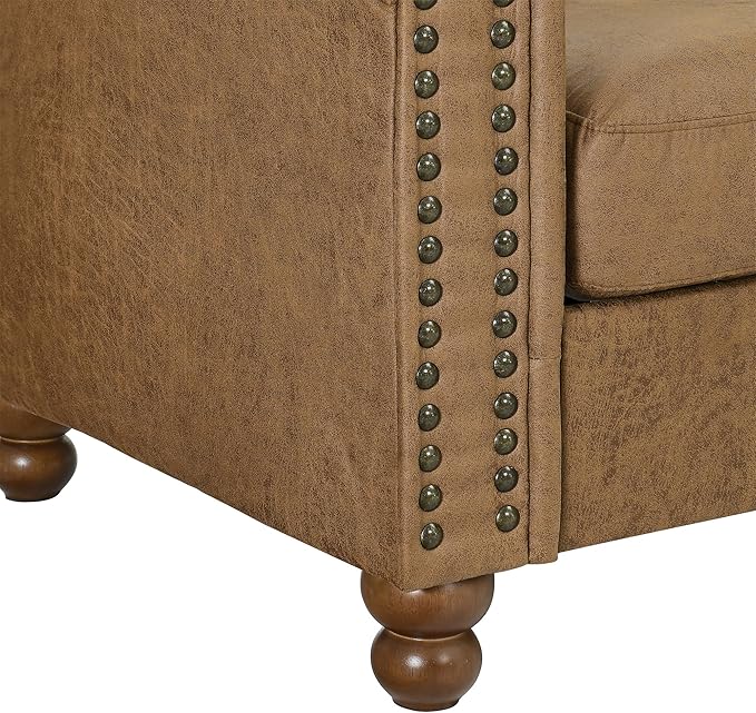 KEIKI 75 Chesterfield Velvet Tufted Button Sofa with Square Arms and Cushion Back Classic Style 3-Seater Couch with Solid Wood Legs Easy Assembly for Living Room Bedroom Apartment Brown