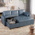 Esright Sleeper Sofa Bed 3-in-1 Pull Out Couch with Reversible Chaise Leather Sleeper Sofa with Storage USB Cup Holder Pullout Sectional Couches for Apartment Living Room Blue