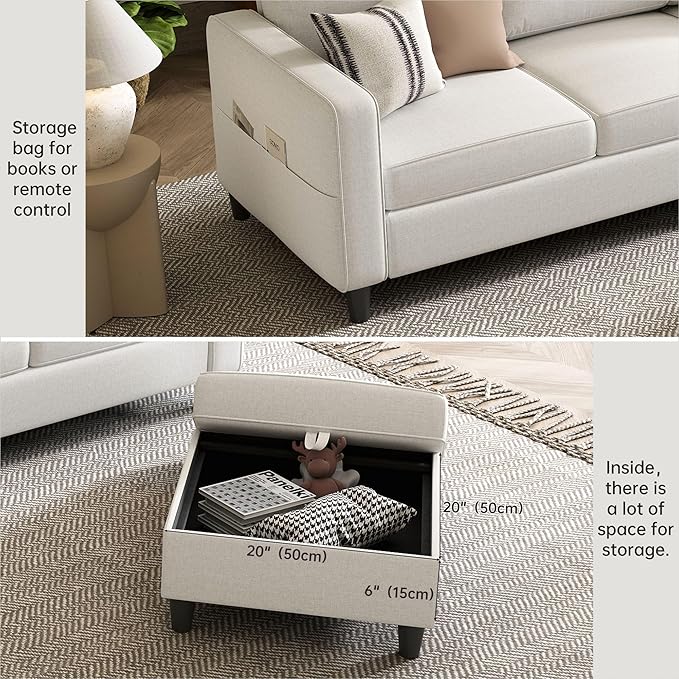 Small Sectional Couch L Shaped Sectional White Couch in a Box Small Couches with Ottoman 3 Seater Sofa for Living Room Apartment Dorm Office