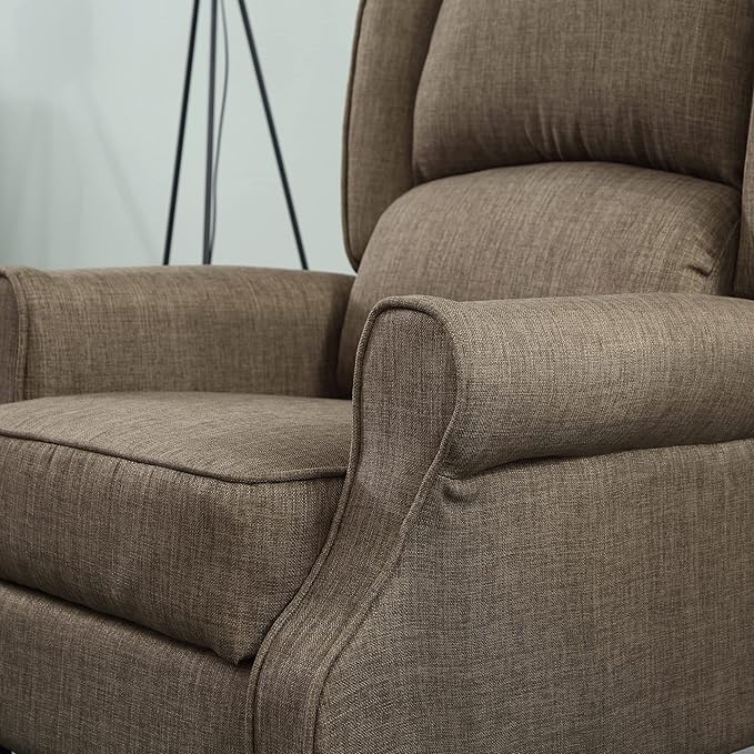 HOMCOM Vibration Massage Recliner Chair for Living Room with Heat Wingback Single Sofa Modern Linen Fabric Push Back Reclining Chair with Footrest Side Pocket Brown