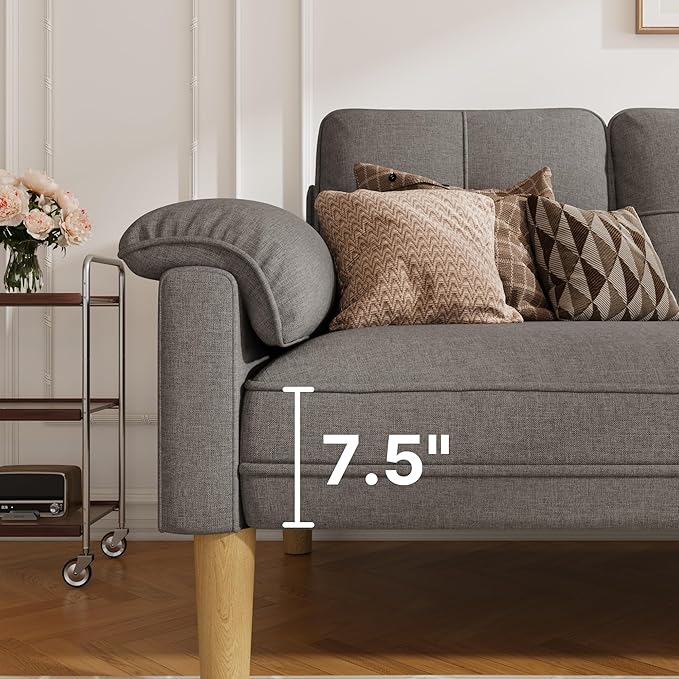 Ahomly 3-Seater Sofa Couch with Padded Armrests Deep Seat Comfortable Backrest and Solid Wood Legs – Easy to Assemble (Gray)