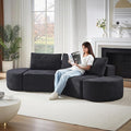 106“ Boneless Chenille V-Shaped Modular Sofa Set Three Throw Pillows 3-Seater Sofa Two Curved Ottomans Combination Couch for Living Rooms (Black 106 Right Chaise)