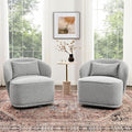 KINWELL 33 W Mid Century Modern Swivel Barrel Chair Set of 2 Upholstered Boucle Swivel Accent Chairs No Assembly Sofa Chair with Toss Pillow for Living Room Bedroom Reading Nursery (Black White)