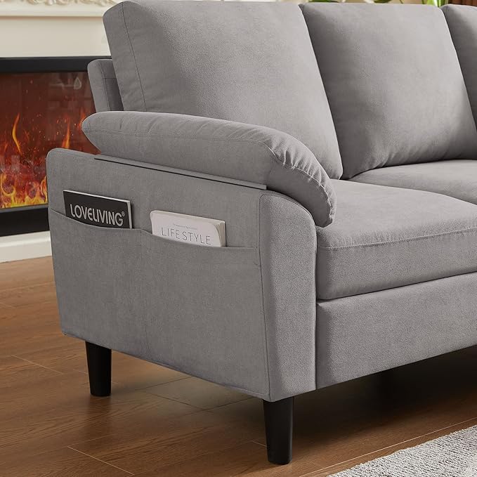 80 Convertible Sectional Sofa Small L Shaped 3 Seat Couch with Reversible Chaise Modern Fabric Sofa Couches for Living Room Apartment and Small Space Light Grey