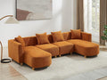 VANOMi 113 Sectional Sofa with 4 Pillows U-Shaped 4-Seater Comfy Boucle Cloud Couch Modern Double Chaises Lounge Sofas for Living Room Office Apartment (Curry-U)