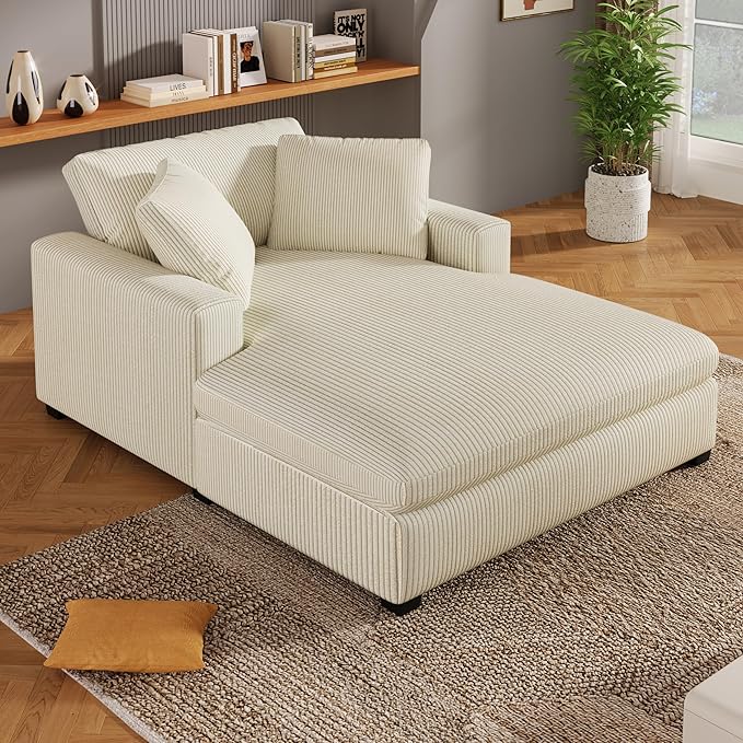 43.3 W Oversized Chaise Lounge Chair Modern Comfy Sofa Deep Seat Couch Durable Frame with Solid Wood Legs Comfy Reclining Sleeper Chair for Living RoomOffice (Beige233)