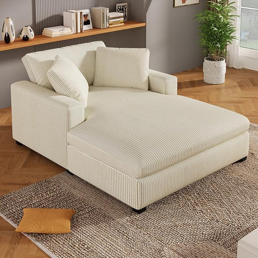 43.3 W Oversized Chaise Lounge Chair Modern Comfy Sofa Deep Seat Couch Durable Frame with Solid Wood Legs Comfy Reclining Sleeper Chair for Living RoomOffice (Beige233)