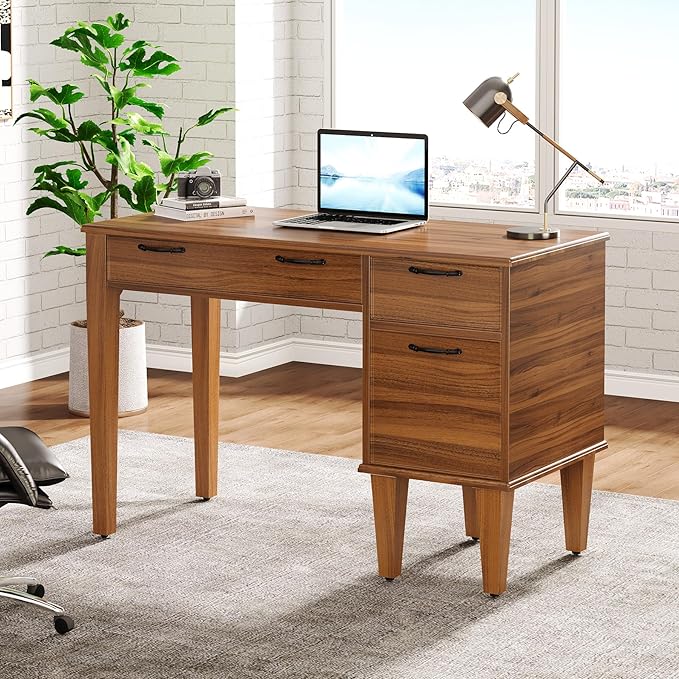 Tribesigns 47 Wood Computer Desk with 3 Drawers Farmhouse Small Office Desk with File Drawers Writing Table with Storage for Home Office Bedroom Study Room Brown