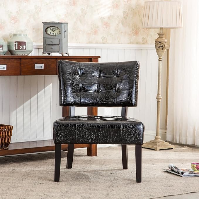 Roundhill Furniture Blended Leather Tufted Accent Chair with Oversized Seating Textured Black