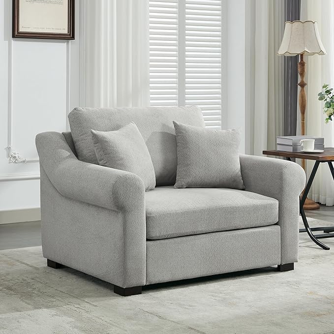 Modern Chenille Oversized Armchair 44.5 Wide Accent Chair Luxurious Chenille Fabric Single Sofa Chair with Pillows and Wide Armrests Living Room Apartment Offices (Light Gray-44.5'')