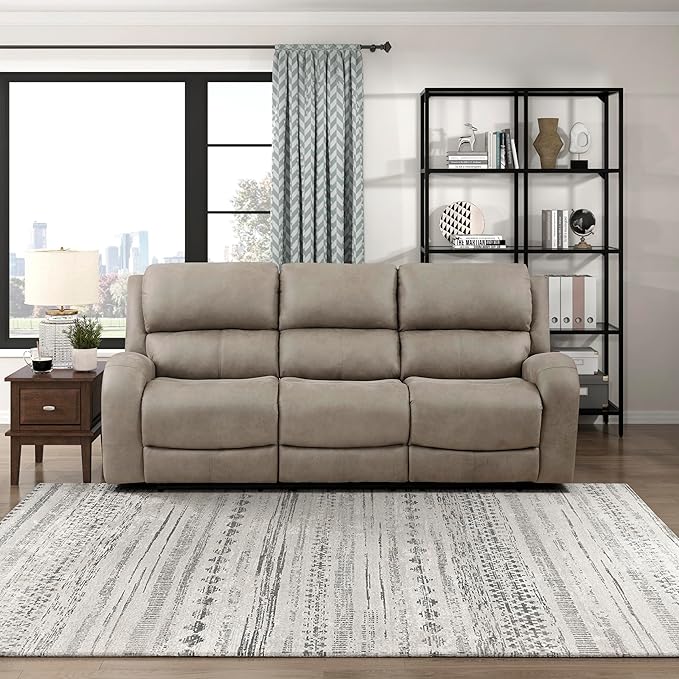 Lexicon Manual Double Reclining Sofa Polished Microfiber Manual Wall Hugger Sofa Recliner for Living Room Home Theater Seating Track Arm Stitching Cushion Padded Foam Seat Cushion Brown