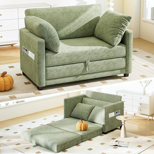 51 Convertible Loveseat Sofa Bed 2-in-1 Folding Sofa Bed with 2 Pillow for Small Spaces Modern Loveseat Compact Sleeper Couch for Apartment Living Room &amp Guest Room (Light Green)