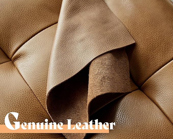 AMERLIFE Leather Sofa Mid-Century Modern Genuine Leather Sofa 3 Seater Comfy Couch for Living Room Home Office -Brown Leather Sofa Couch